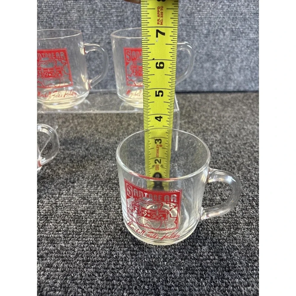 4~Vtg~1993 Marshall Field~Luminarc Glass Christmas Mug Cup~Santa Bear